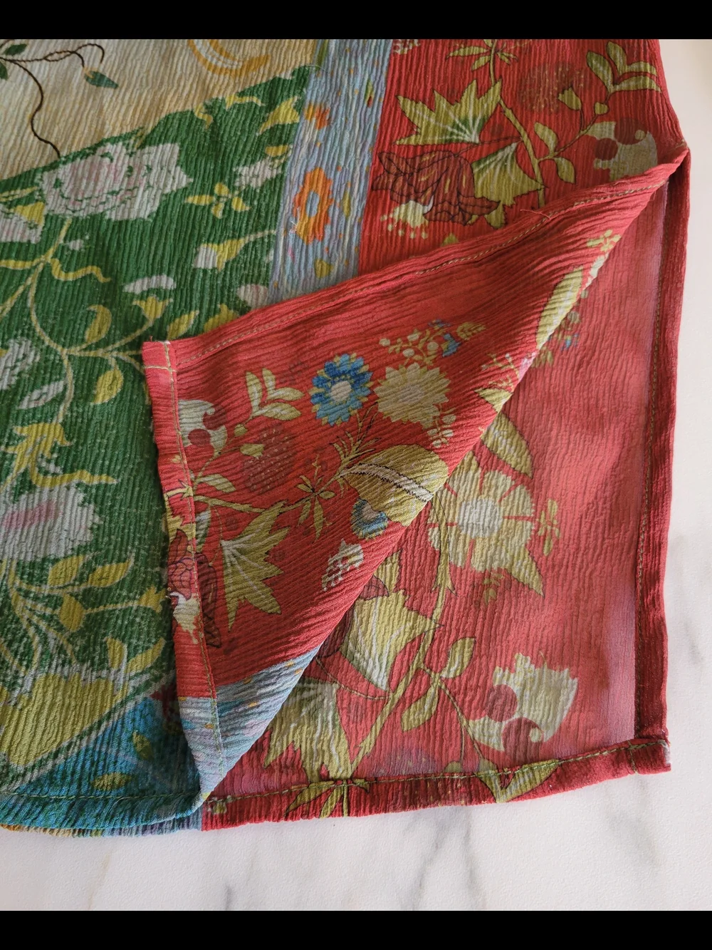 Vintage Citron Santa Monica 100% Silk Semi Sheer Patchwork Floral Blouse XS - Picture 6 of 11